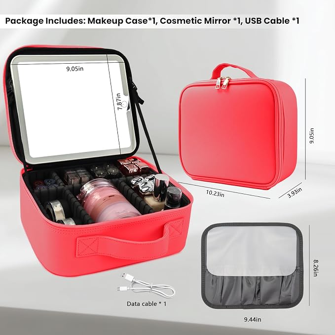 Travel Makeup Bag with LED Mirror and Light Makeup Travel Bag Organizer - Image 8