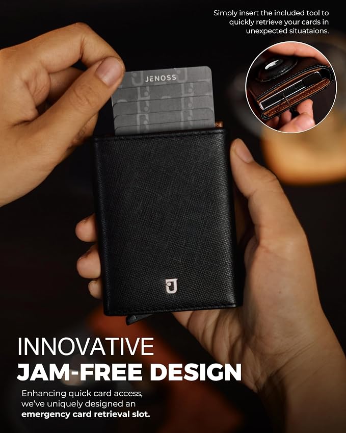 Jenoss Smart AirTag Wallet for Men: Full Grain Leather, Handcrafted, RFID - Image 3