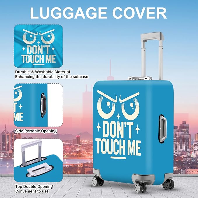 ANNA QUEEN Funny “Don’t Touch Me” Luggage Cover, Bold Blue Suitcase Protector - Image 3