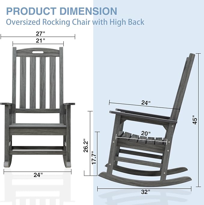 Psilvam Outdoor Rocking Chair, Poly Lumber Oversized Rocking Chair - Image 5