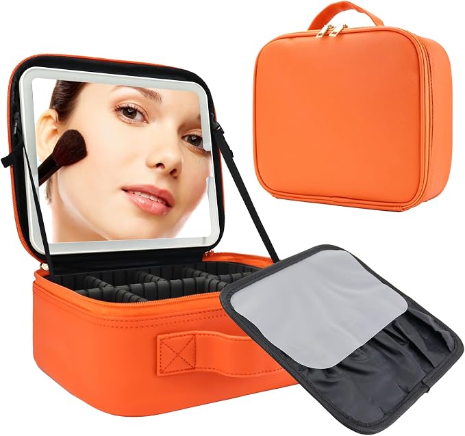 Travel Makeup Bag with LED Mirror Travel Makeup Organizer with 3 Lighted by Unknown