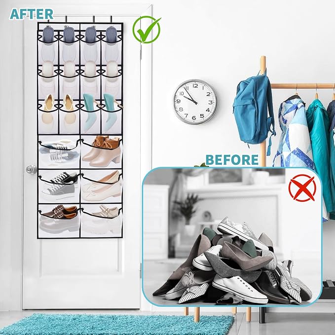 2 Packs Over the Door Shoe Organizer, 36 Large Mesh Pockets Hanging Shoe Boots - Image 5