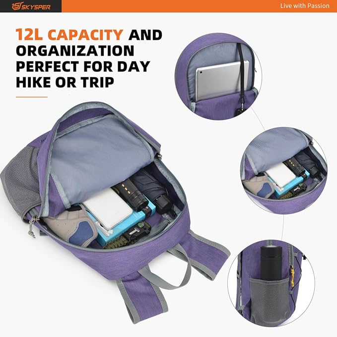 SKYSPER Small Hiking Backpack -12L Lightweight Packable Daypack - Image 3