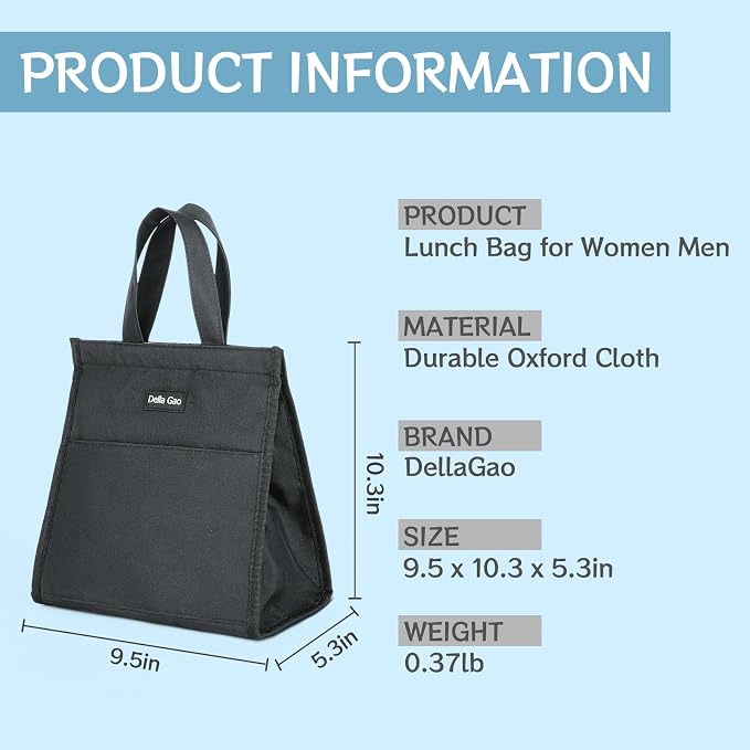 Della Gao Insulated Lunch Bag for Women Men, Waterproof Small Lunch Tote Lunch - Image 2