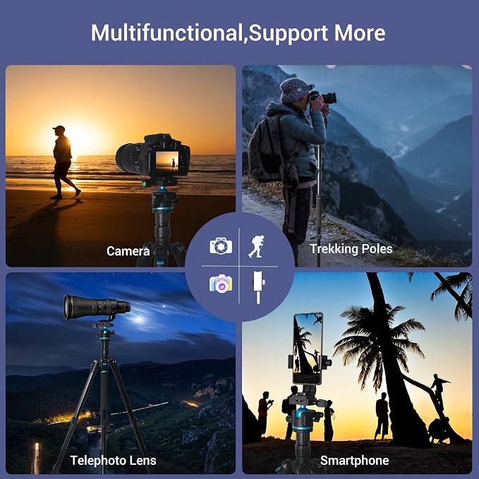 Camera Tripod, Adjustable Height from 17" to 68" Professional Stand - Image 7