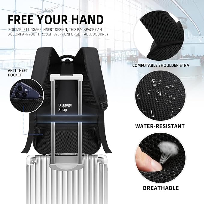 Black Backpack for Men Women, 15.6 inch Laptop Backpack for School, School - Image 5