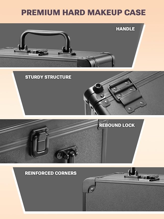 Qislee Makeup Box with A Detachable Lighted Mirror, Waterproof Travel Train Case - Image 4