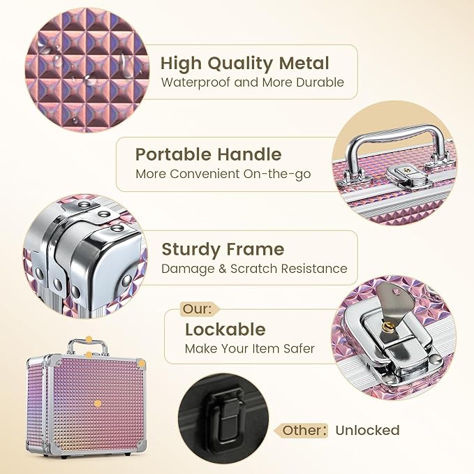 Makeup Case with Magnetic Lighted Mirror Makeup Organizer Box Travel Cosmetic - Image 5