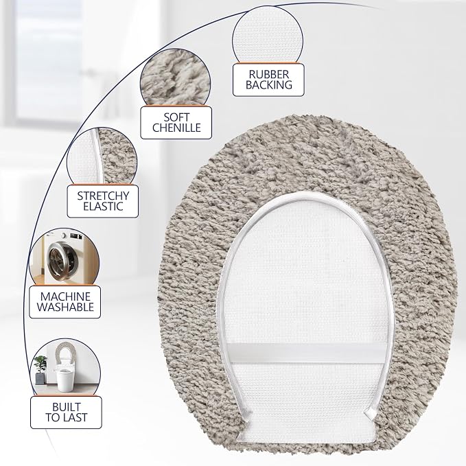 Microfiber Elongated Toilet Seat Cover 19.5"x 15" Machine Washable Solid Toilet - Image 4