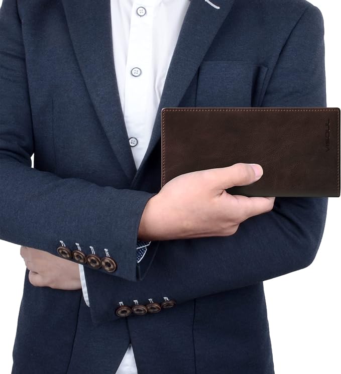 VISOUL Mens Leather Long Checkbook Bifold Wallets - Image 7