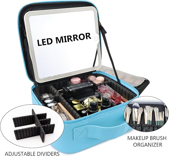 Travel Makeup Bag with LED Mirror Travel Makeup Organizer with 3 Lighted - Image 8