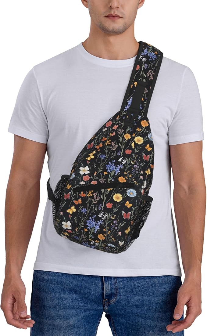 SUPLUCHOM Sling Bag Vintage Botanical Flower Wildflower Hiking Daypack - Image 7