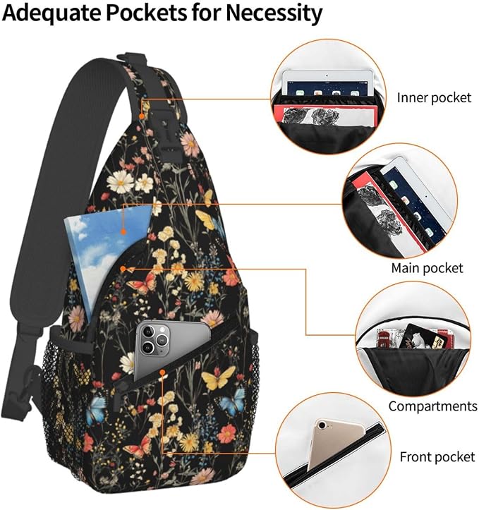SUPLUCHOM Sling Bag Wildflower Botanical Butterfly Flower Hiking Daypack - Image 4