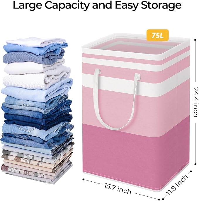 HomeHacks 2 Pack Large Laundry Baskets, Waterproof, Freestanding Laundry Hampers - Image 3