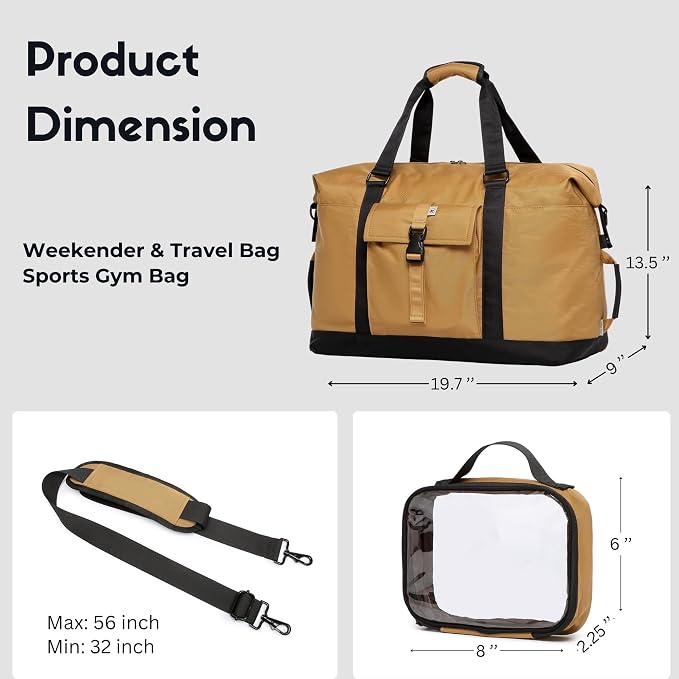 SUNNY BIRD Duffel with Utility Pouch, 40L Weekender Overnight Bag with Shoe - Image 10