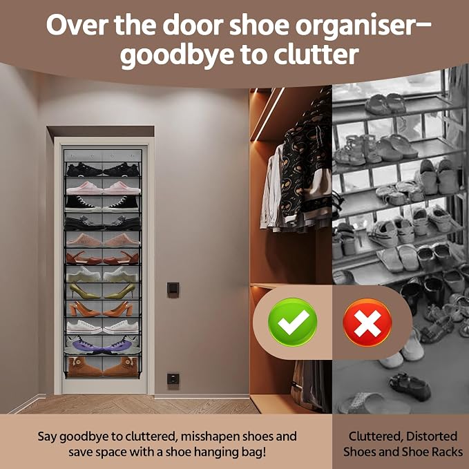12 Pocket Over the Door Shoe Organizer, Reusable Breathable Large Mesh Bag - Image 7