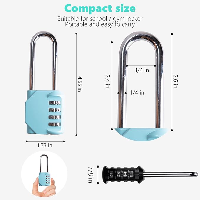 CL21AS 2.6 Inch Long Shackle Combination Lock, 4 Digit Combination Padlock Set - Image 2
