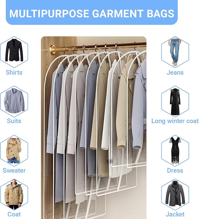 Garment Bags for Hanging Clothes 24'' x 60'' Coat Covers for Closet Foldable - Image 3