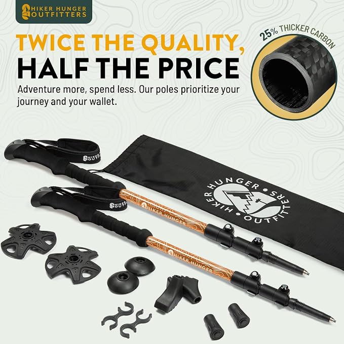 100% Carbon Fiber Trekking Poles by USA Brand - Image 2
