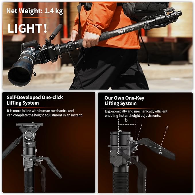 COMAN One-Click Lifting Carbon Fiber Monopod, 69‘’ Camera Monopod - Image 2