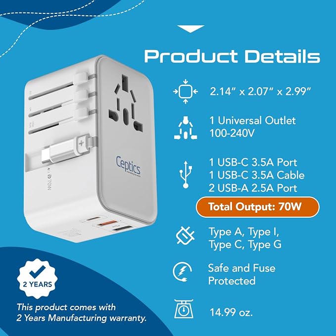 Ceptics GAN 70W Universal Travel Adapter - Image 5