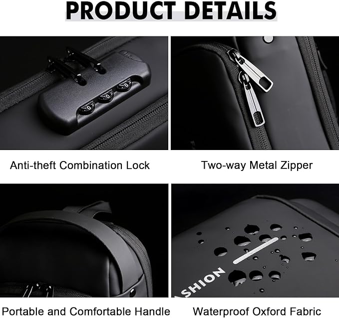 Sling Bag for Men Anti-theft USB Crossbody Shoulder Backpack Purse Waterproof - Image 4