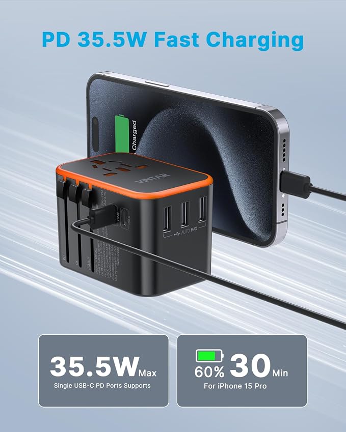 Universal Travel Adapter, VINTAR 35.5W International Power Adapter - Image 2