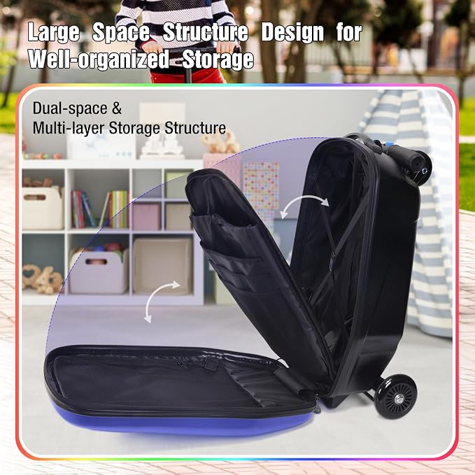 20" Scooter Suitcase for Kids, 2-in-1 Ride On Luggage - Image 3