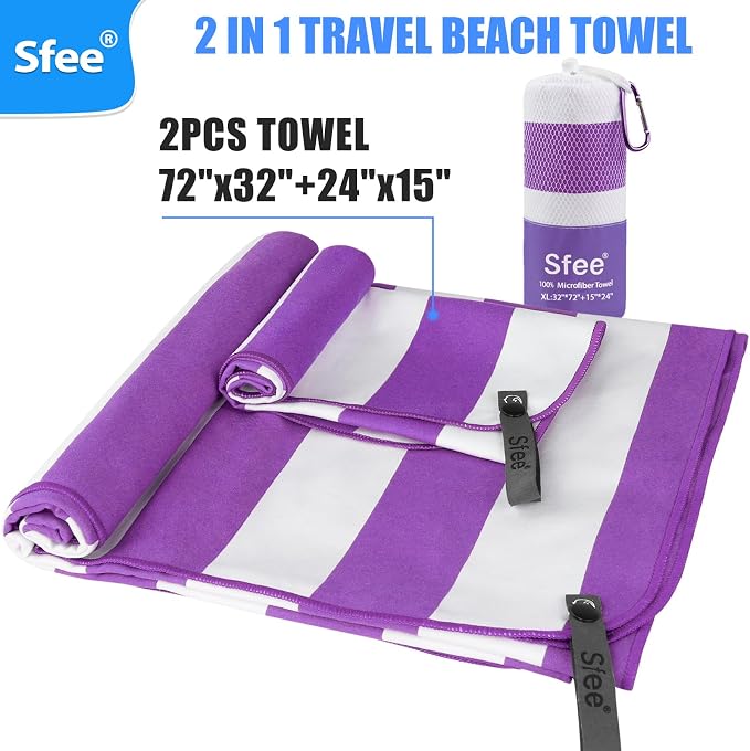 Sfee 2 in 1 Microfiber Oversized Beach Towel, Quick Dry Travel Towel Camping - Image 7