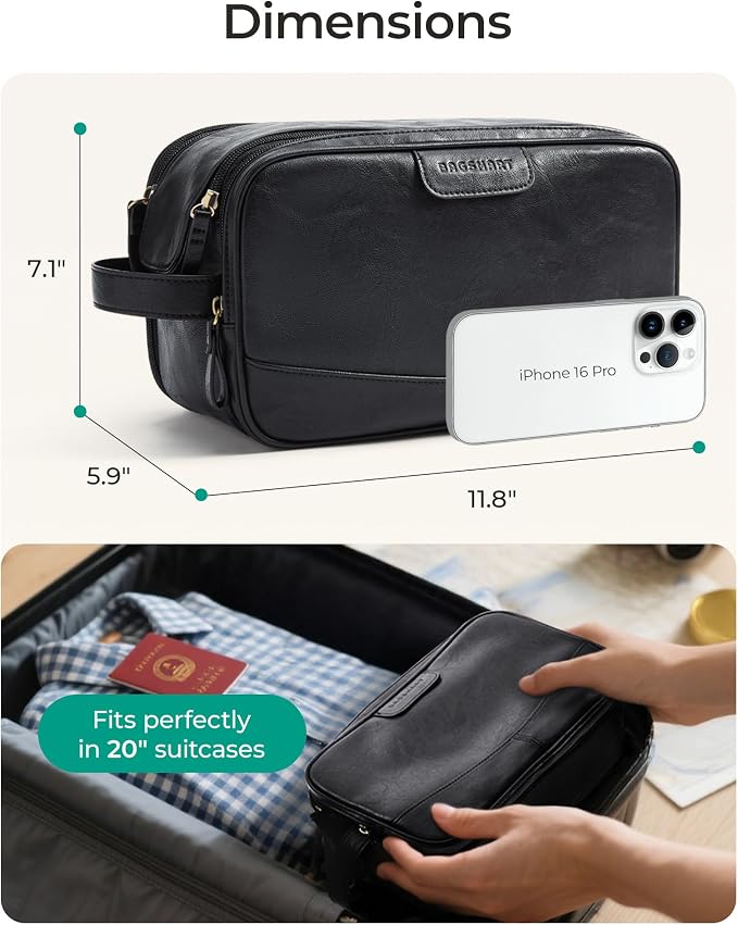 BAGSMART Toiletry Bag for Men, PU Leather Travel Bag for Toiletries, Dopp Kit - Image 5