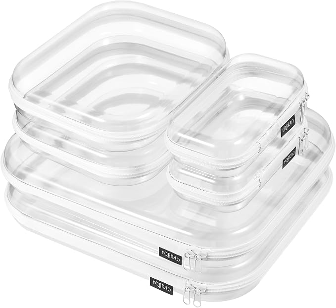 6 Pack Clear Hard Shell Zipper Case, See-Through Hard Plastic Organizer Pouches by Unknown