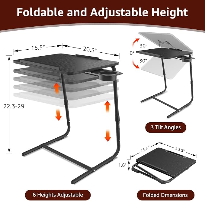 Adjustable TV Tray Black Dinner - Image 2