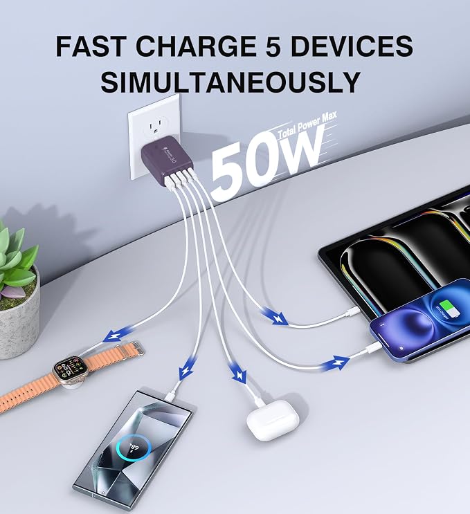 50W 2-Pack USB C Wall Charger Block, 5-Port C Charger Fast Charging Block PD - Image 2