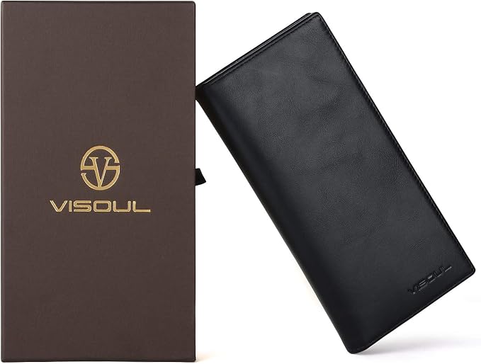 VISOUL Mens Leather Long Checkbook Bifold Wallets - Image 6