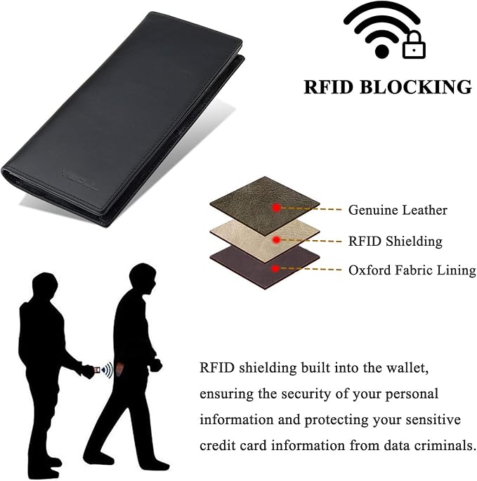 VISOUL Mens Leather Long Checkbook Bifold Wallets - Image 4