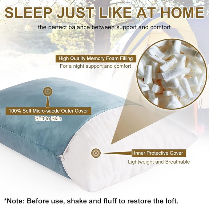 Ivellow Memory Foam Travel Pillow Compressible Camping Pillow - Image 3