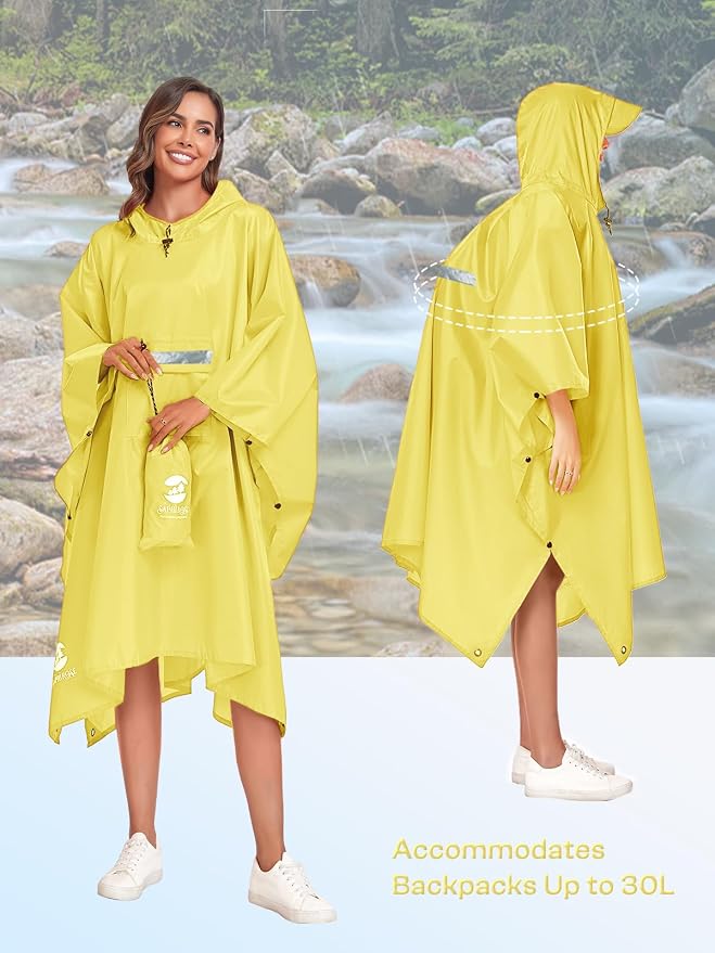 SaphiRose Extra Thick Hooded Rain Poncho Double Layer Waterproof Raincoat Jacket - Image 5