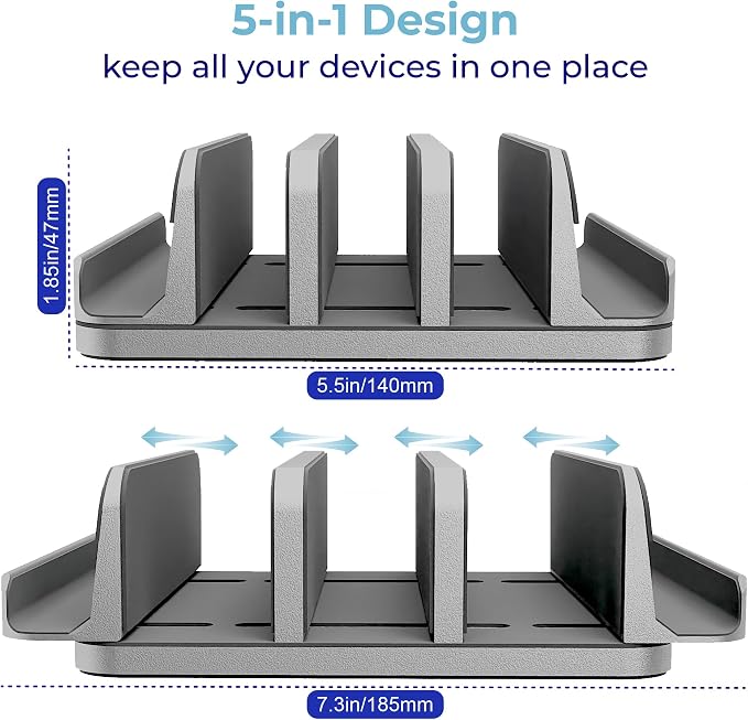 Vertical Laptop Stand Holder 5 Slots, Aluminum Space-Saving Laptop Holder - Image 3