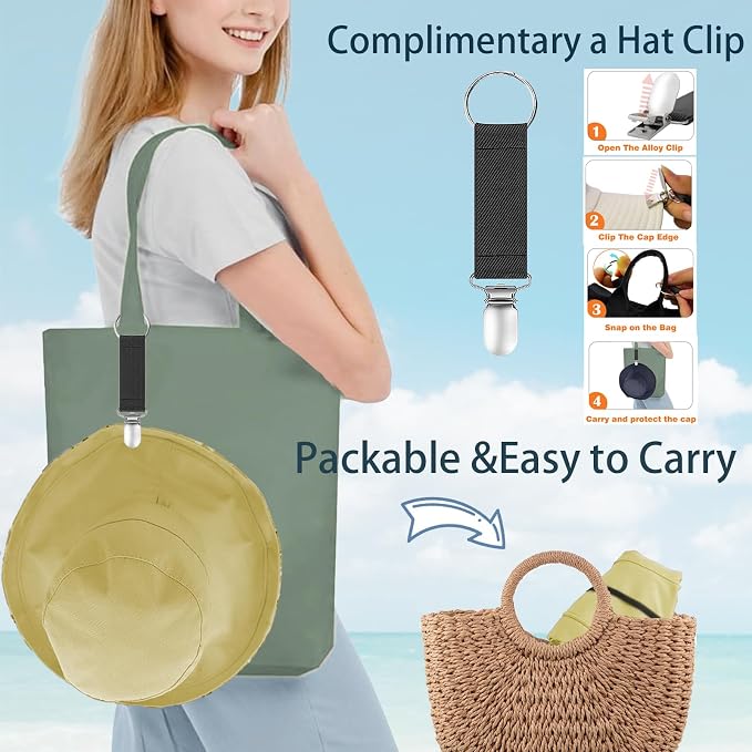 vidsel Womens Sun Hats Wide Brim Reversible Bucket Cotton Hat Packable Summer - Image 3