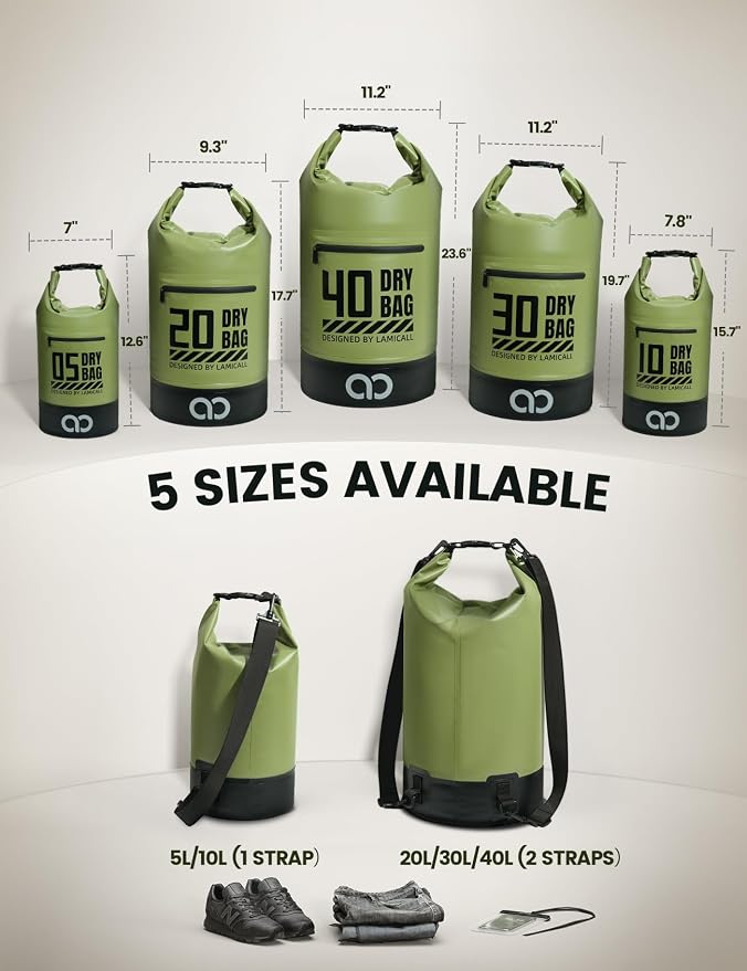 Lamicall Dry Bag Waterproof Backpack - 5L/10L/20L/30L/40L Roll Top Waterproof - Image 2
