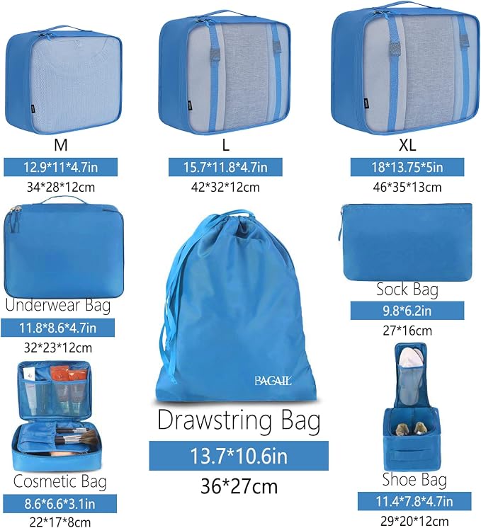 BAGAIL 8 Set Packing Cubes Luggage Packing Organizers - Image 2