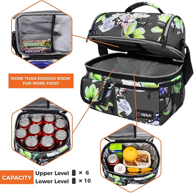 opux Lunch Bag Women Insulated, Adult Lunch Box Cooler, Flower Lunch Box - Image 8