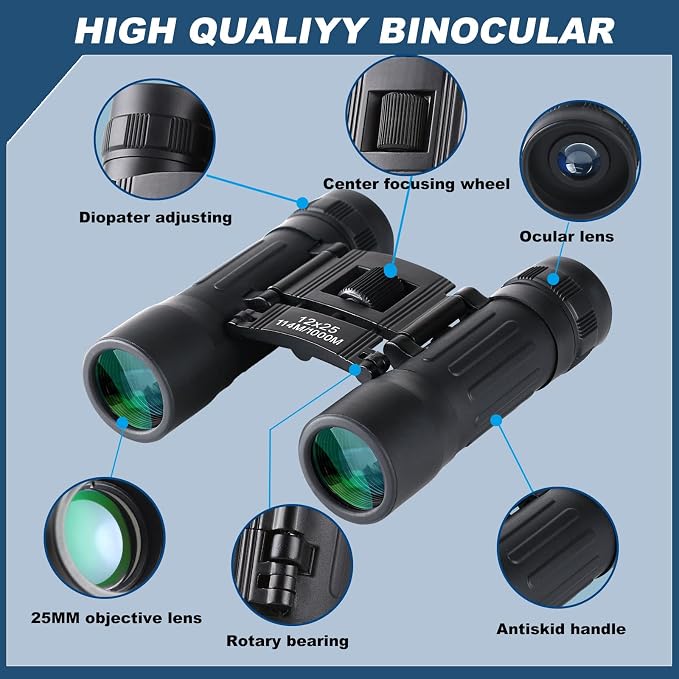 12x25 Compact Binoculars, High Powered Easy Focus Binoculars, Portable Large - Image 5