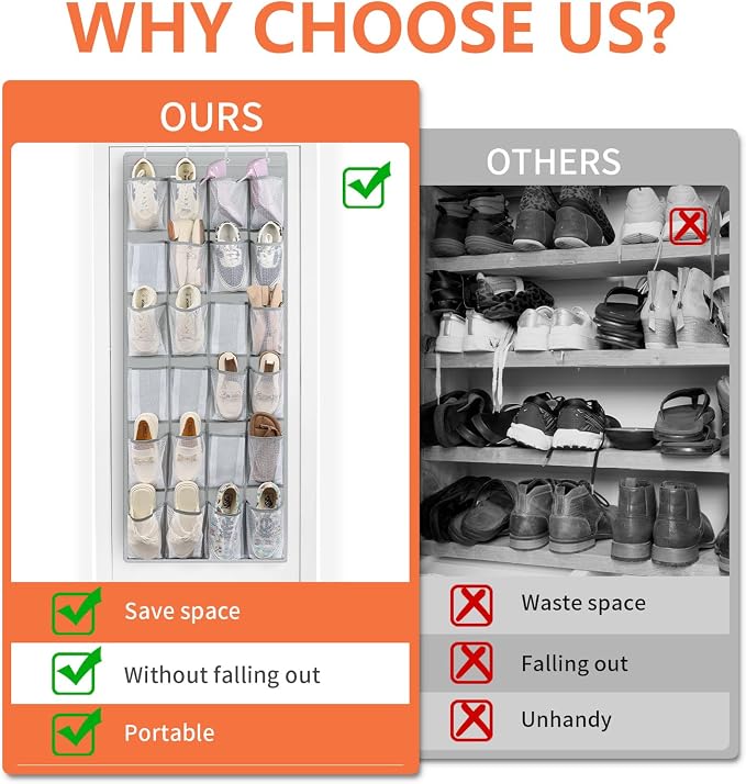 FENTEC 35 Large Pockets Over The Door Shoe Organizer, Mesh Hanging Shoe - Image 2