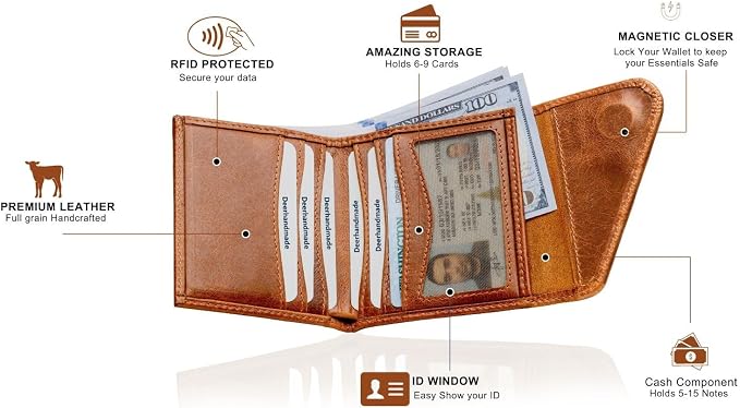 Leather RFID Wallet for Men, Slim Leather Mens Wallet, Handcraft Men's Wallets - Image 3