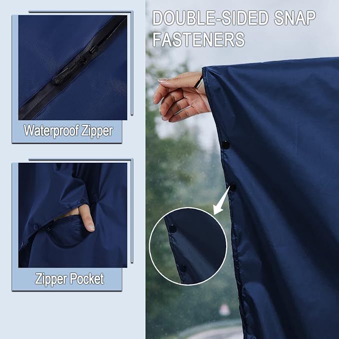 Rain Poncho Jacket Coat Hooded Zipper Style - Image 4