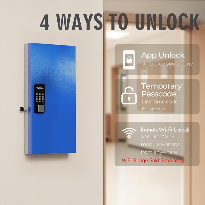 WeHere 48 Key Lock Box Wall Mount, APP Bluetooth/OTP/Wi-Fi Remote/Fixed - Image 4