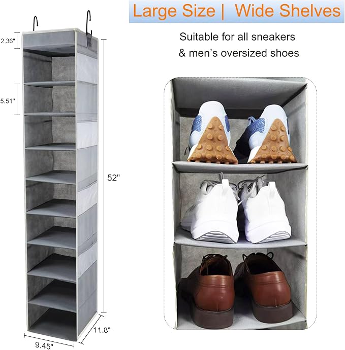 Large-Sized Hanging Shoe Organizer 10-Shelf, Sturdy Hanging Closet Organizer - Image 2