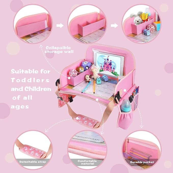 MENZOKE Kids Travel Tray for Toddler Car Seat, Lap Tray for Girl Activities - Image 4