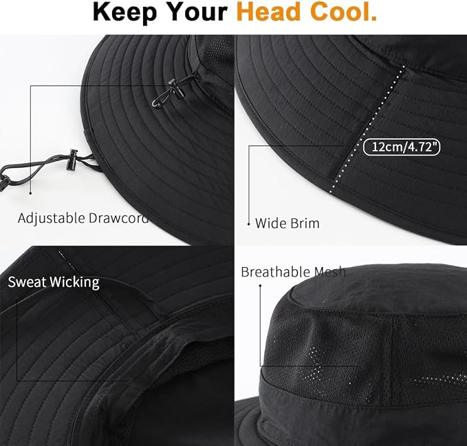 Home Prefer UPF50+ Mens Sun Hat Wide Brim Fishing Hat Foldable Large Brim UV - Image 7